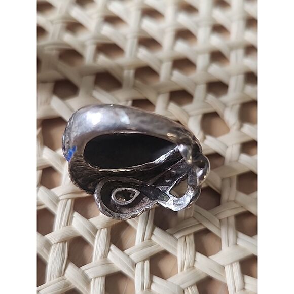 Vintage Sterling Silver Blue Green Enamel Coiled Snake Ring size 6 - Picture 6 of 9